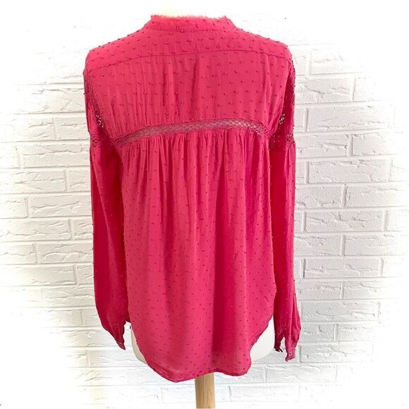Free People Strawberry Pink Everyday Girl Swiss Dot Button Blouse Size Small - Picture 4 of 7